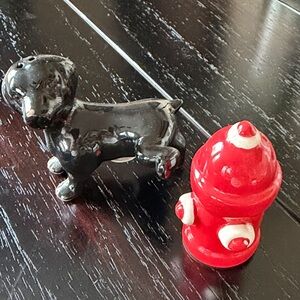 Pier 1 Black Dog and Red Fire Hydrant Salt and Pepper Shakers-never used